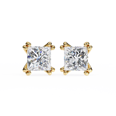 Princess Cut Diamond 14k Gold Earring Yellow Gold