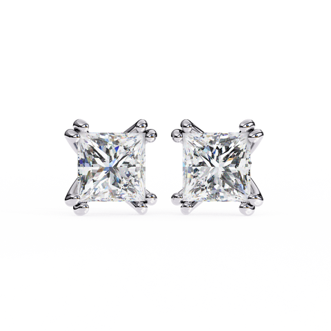 Princess Cut Diamond 14k Gold Earring White Gold
