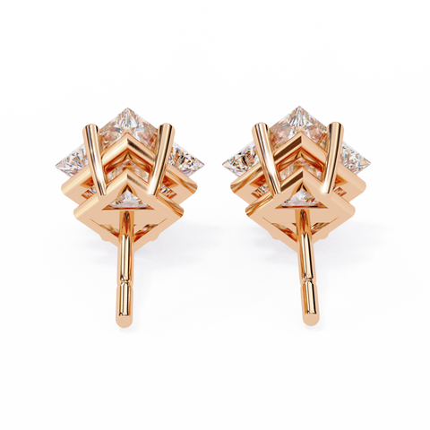 Princess Solitaire Stud Earrings Rose Gold