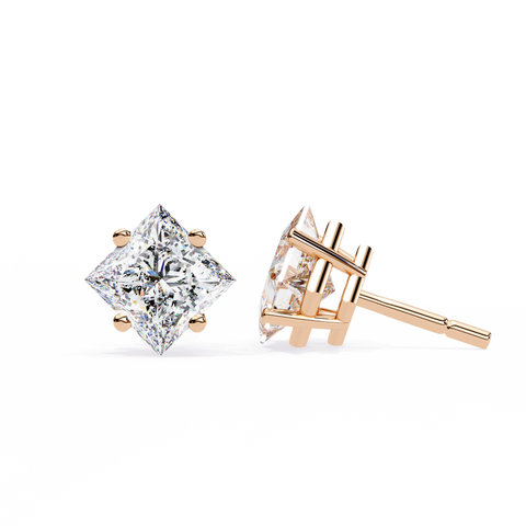 Princess Solitaire Stud Earrings Rose Gold