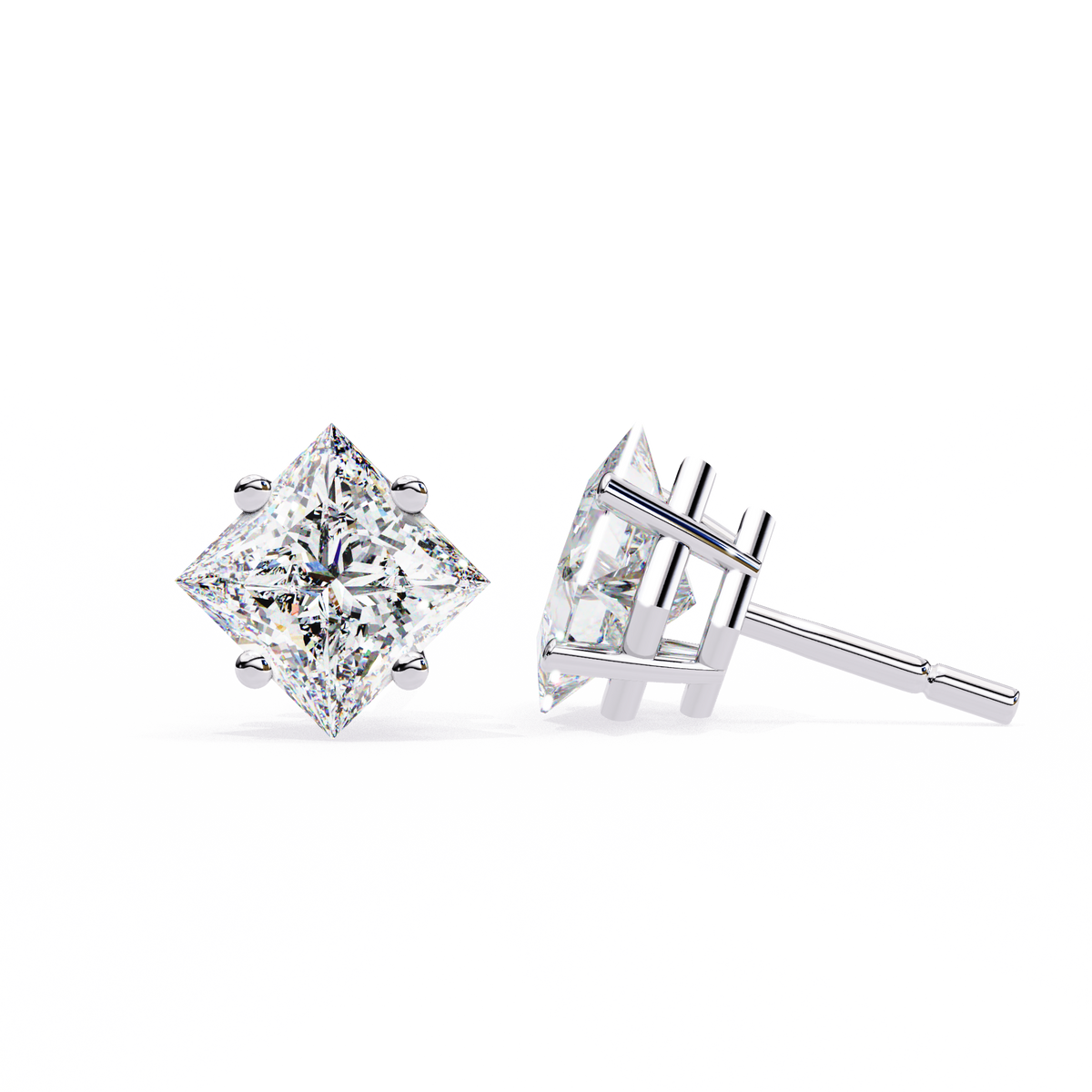 Classic Elegant Princess Diamond Stud Earrings