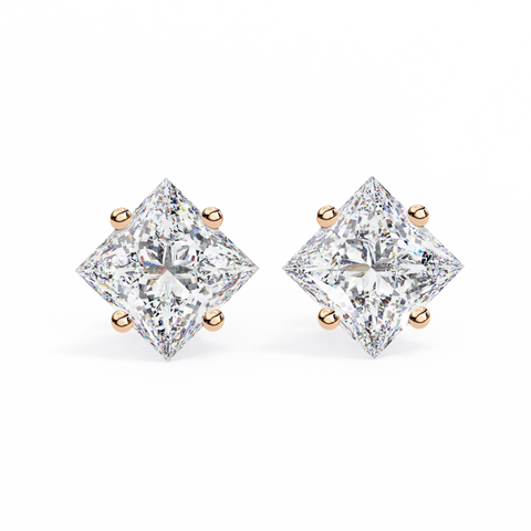 Princess Solitaire Stud Earrings Rose Gold