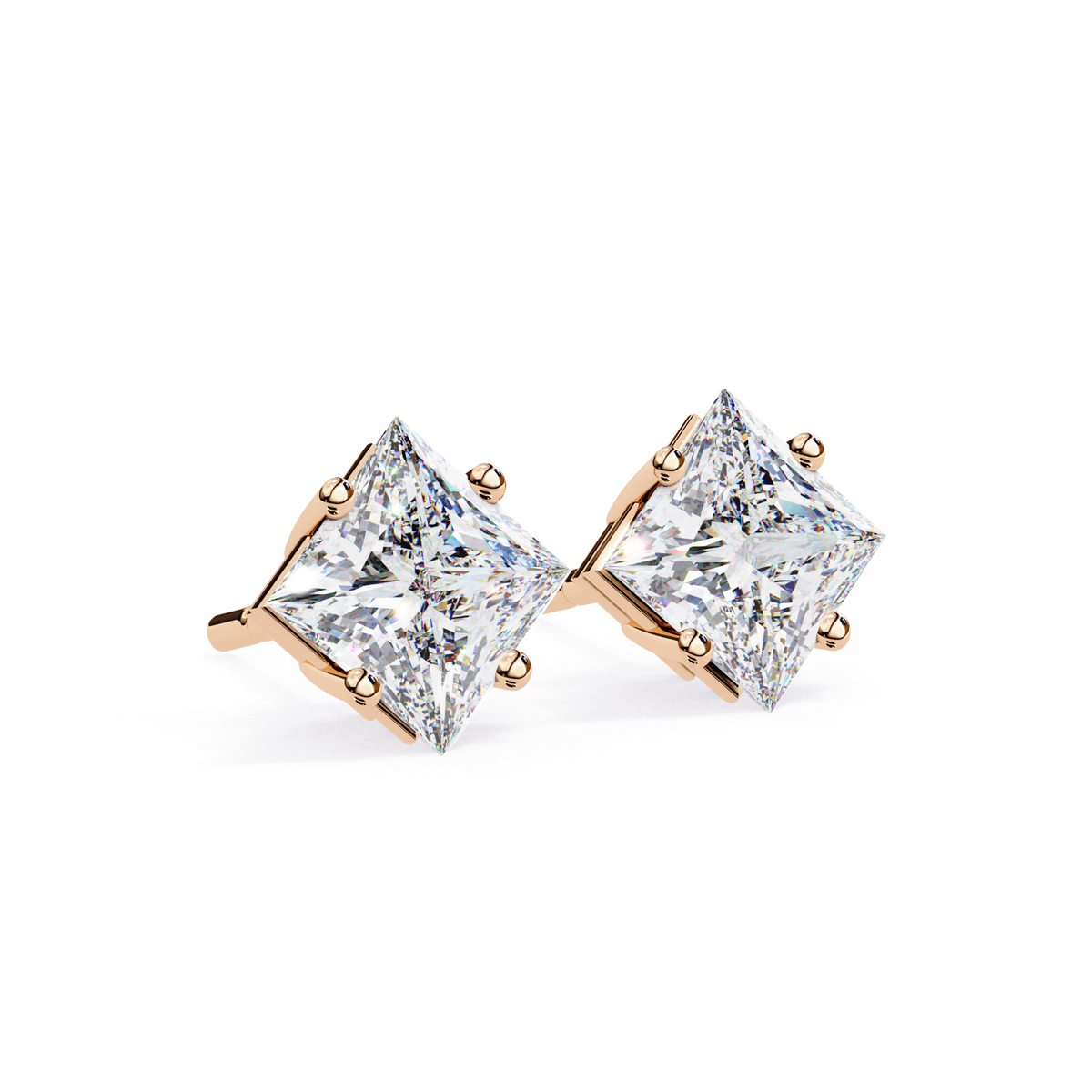 Princess Solitaire Stud Earrings Rose Gold