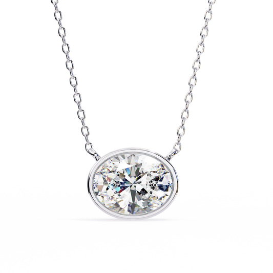 Oval 0.76 White Diamond Pendant White Gold