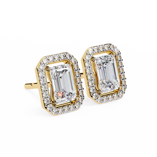 Emerald 0.85 Round Diamond Earrings Yellow Gold