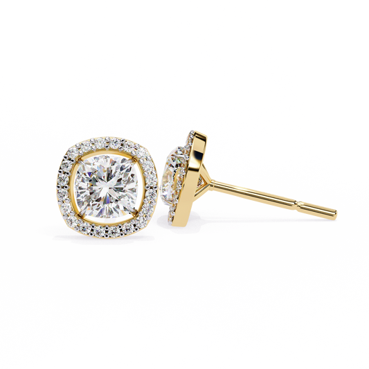 Cushion Square 14k Gold Diamond Earring Yellow Gold