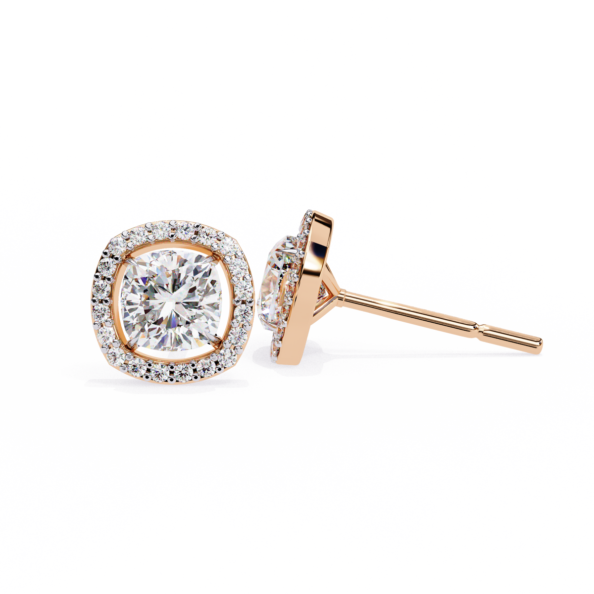 Cushion Square 14k Gold Diamond Earring Rose Gold