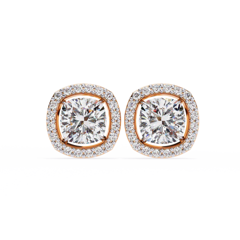 Cushion Square 14k Gold Diamond Earring Rose Gold