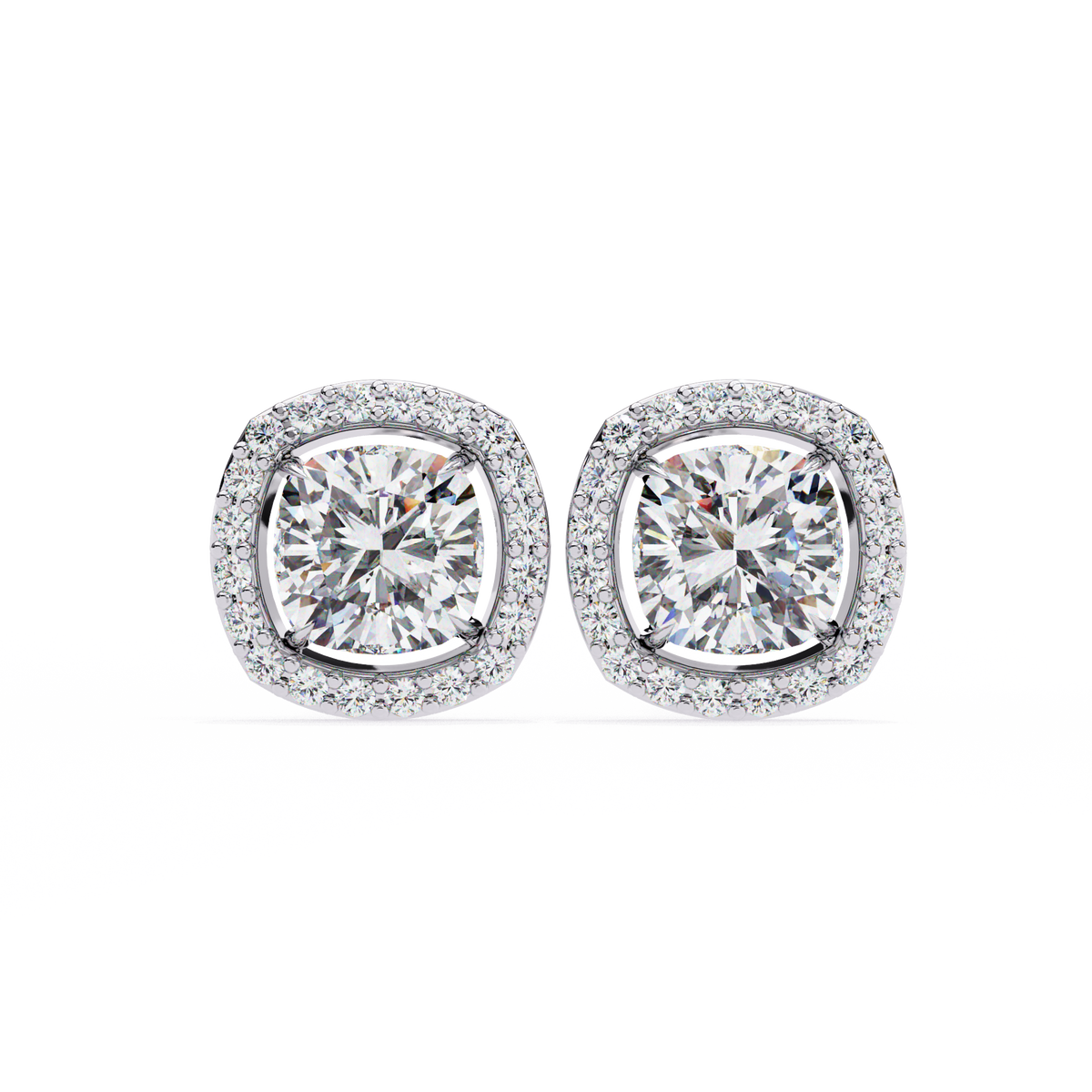 Party Wear Halo Design Cushion Diamond Earring
