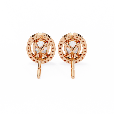 Oval Round 0.97ct Diamond Earrings Rose Gold