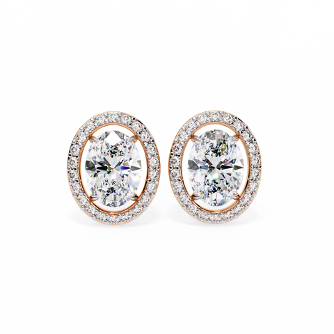 Oval Round 0.97ct Diamond Earrings Rose Gold