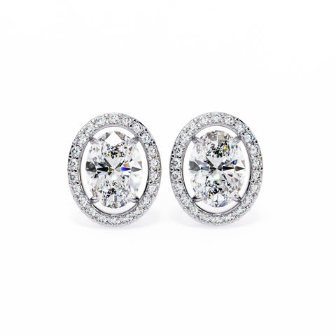 Oval Round 0.97ct Diamond Earrings White Gold