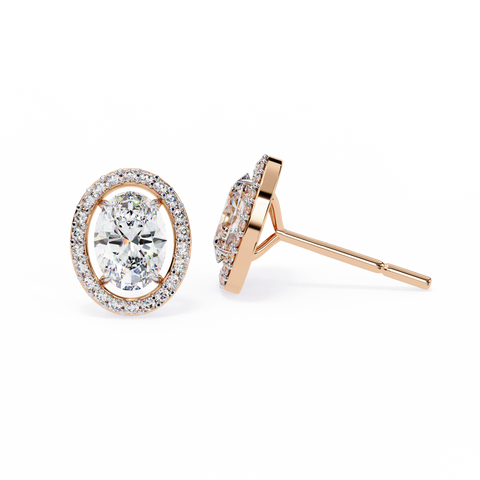 Oval Round 0.97ct Diamond Earrings Rose Gold