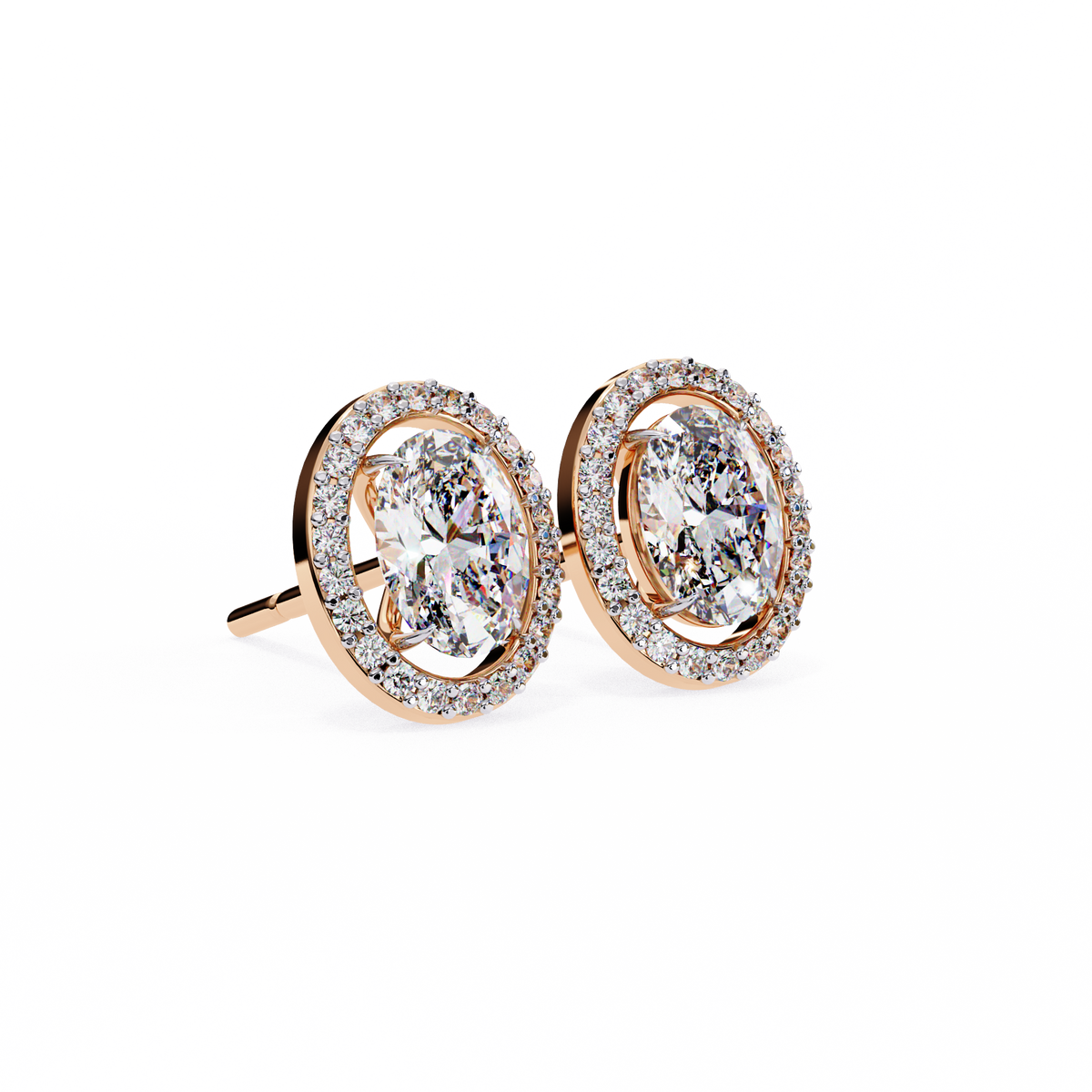 Oval Round 0.97ct Diamond Earrings Rose Gold