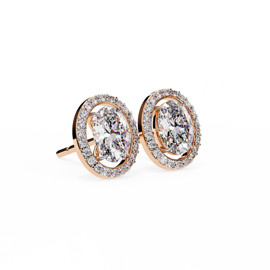 Oval Round 0.97ct Diamond Earrings Rose Gold