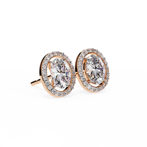 Oval Round 0.97ct Diamond Earrings Rose Gold