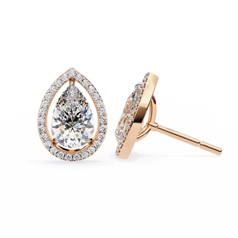 White Pear Diamond 14k Gold Earrings Rose Gold