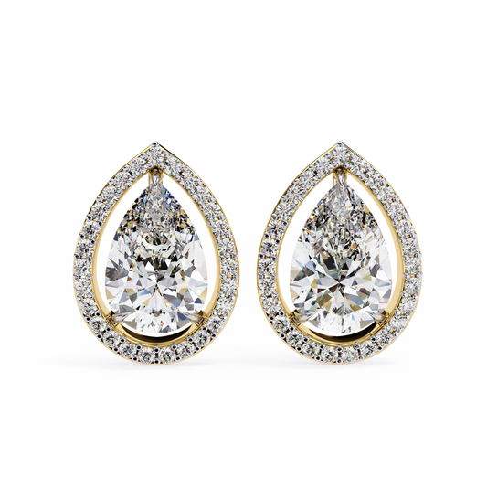 White Pear Diamond 14k Gold Earrings Yellow Gold