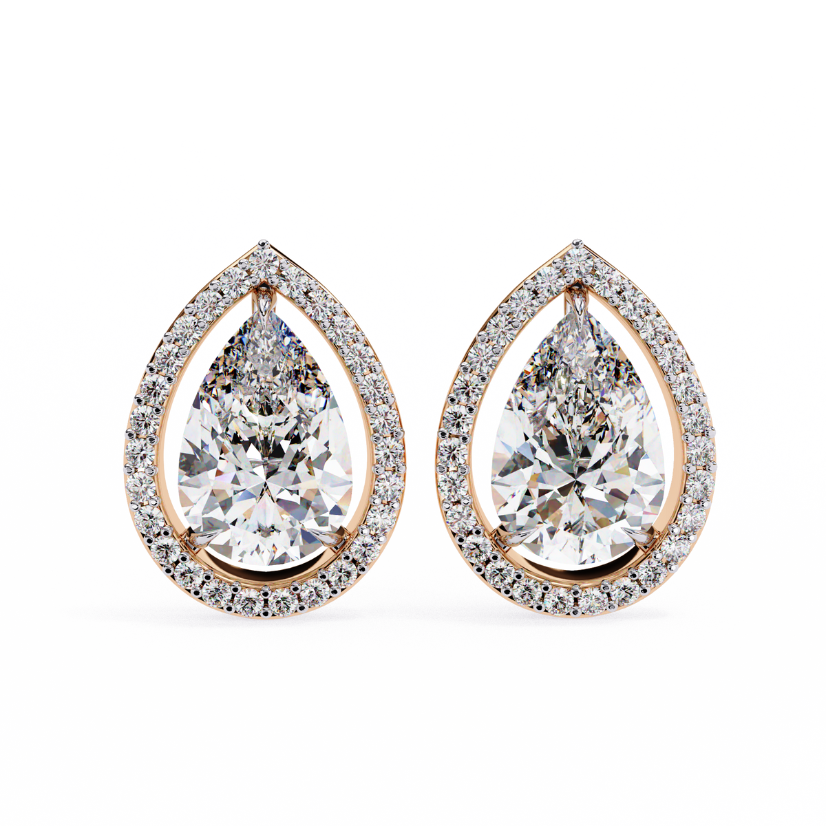 White Pear Diamond 14k Gold Earrings Rose Gold