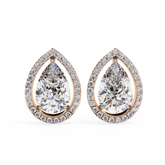 White Pear Diamond 14k Gold Earrings Rose Gold