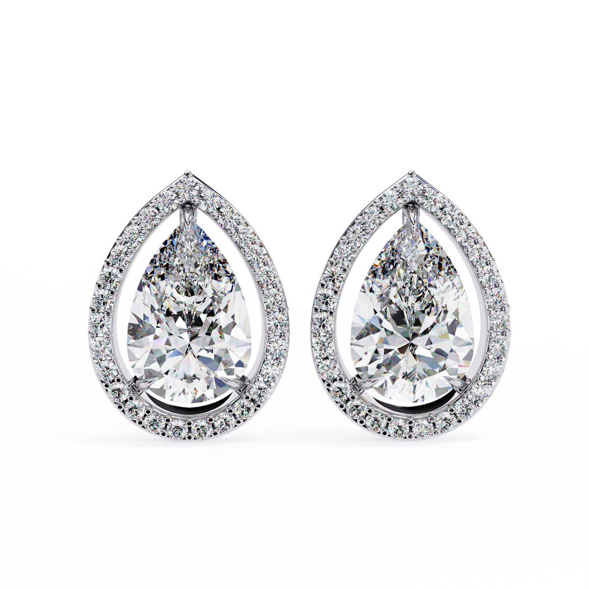 White Pear Diamond 14k Gold Earrings White Gold