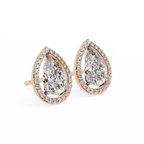 White Pear Diamond 14k Gold Earrings Rose Gold