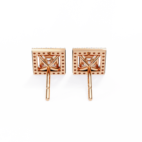 Princess cuboid Diamond Earring Rose Gold