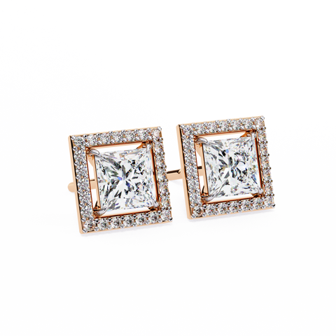 Princess cuboid Diamond Earring Rose Gold