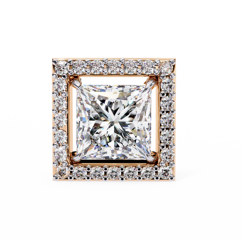 Princess cuboid Diamond Earring Rose Gold