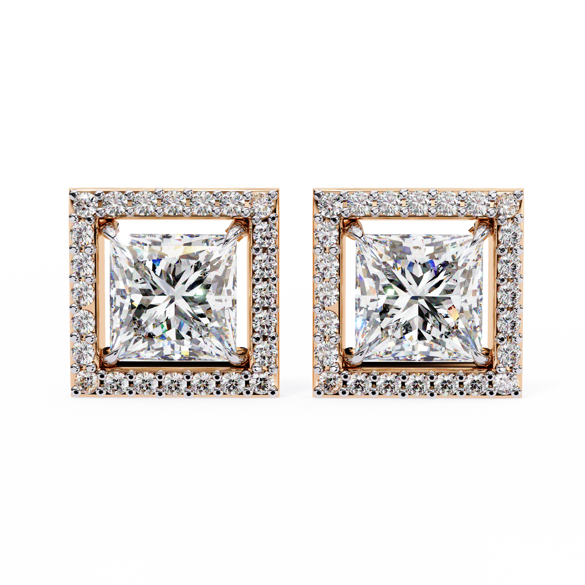 Princess cuboid Diamond Earring Rose Gold