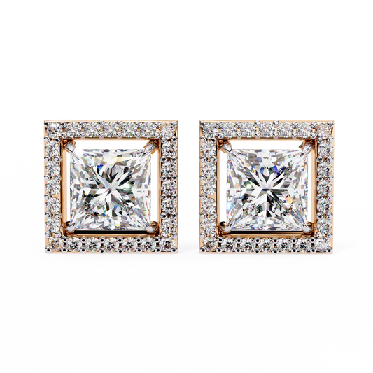 Princess cuboid Diamond Earring Rose Gold