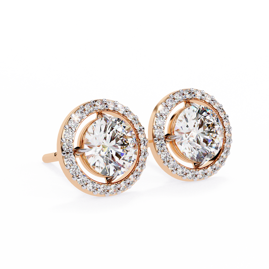 Round 0.92ct Diamond Earrings Rose Gold