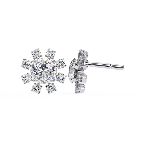 Flower Round 14k Gold Diamond Earring White Gold