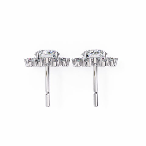Flower Round 14k Gold Diamond Earring White Gold