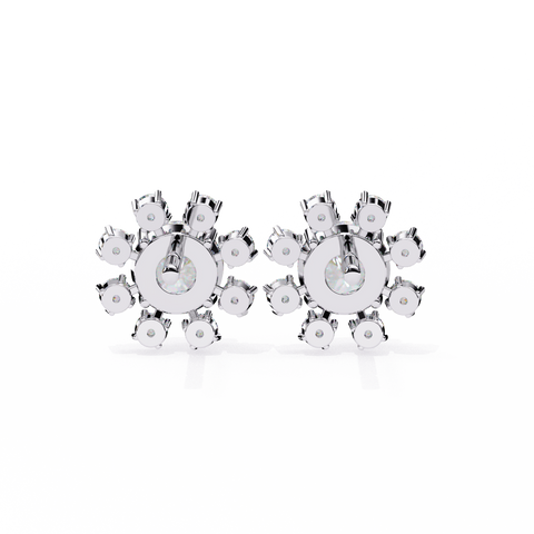 Flower Round 14k Gold Diamond Earring White Gold