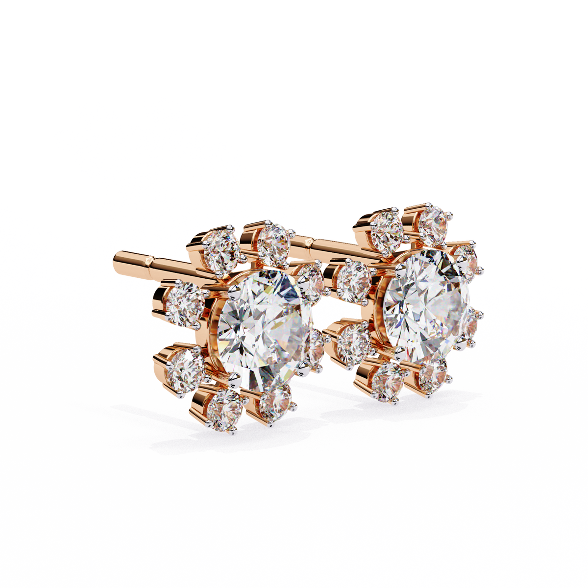 Flower Round 14k Gold Diamond Earring Rose Gold