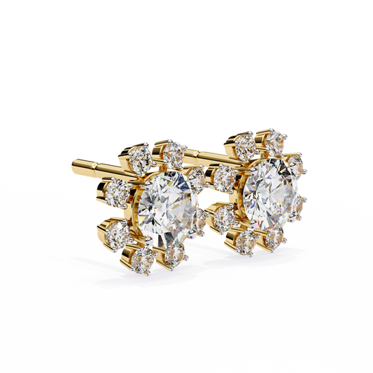 Flower Round 14k Gold Diamond Earring Yellow Gold