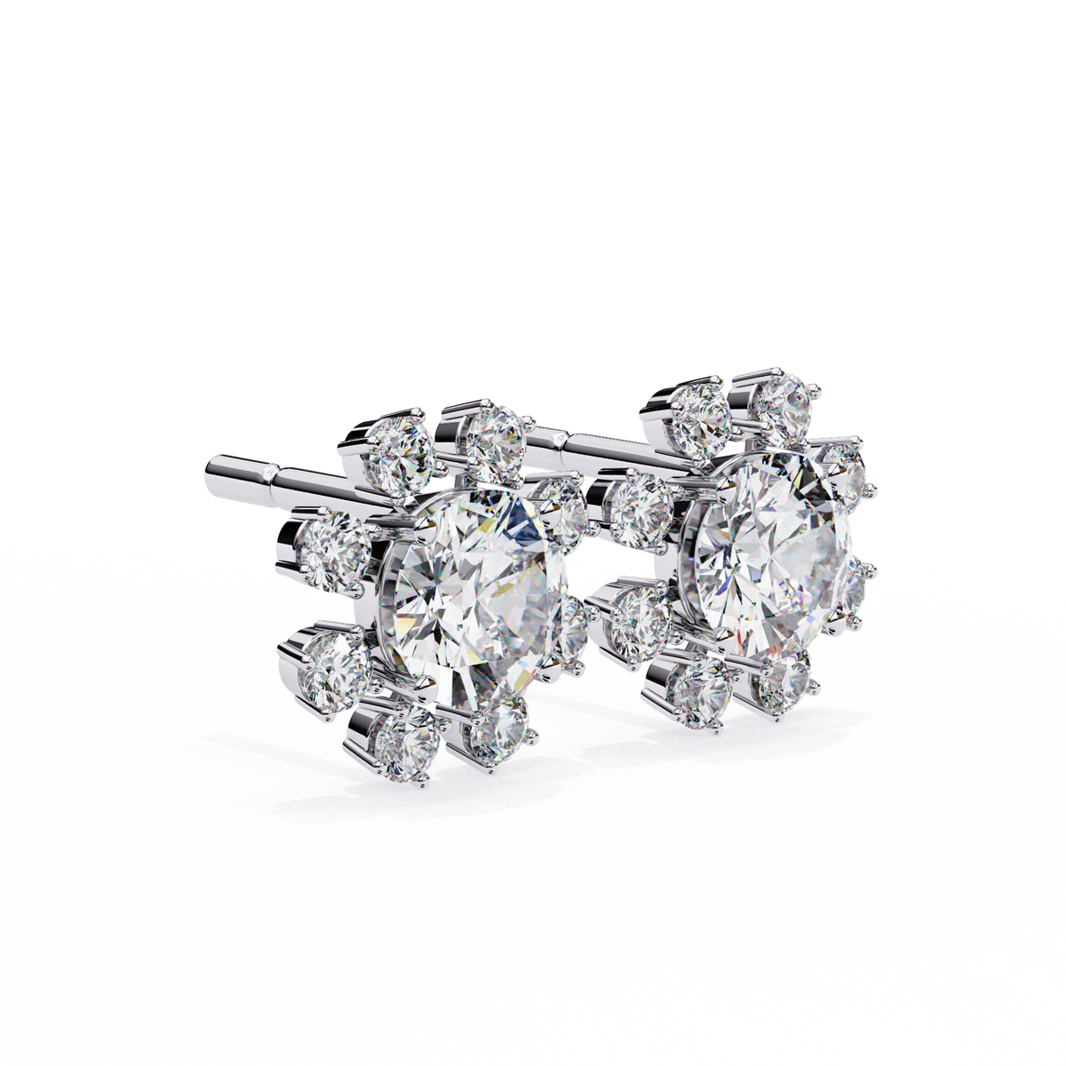 Flower Round 14k Gold Diamond Earring White Gold