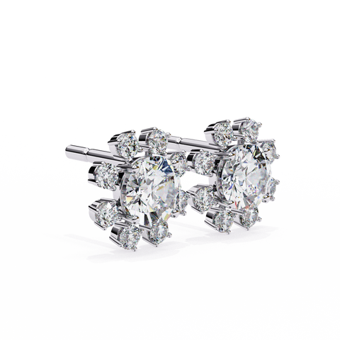 Flower Round 14k Gold Diamond Earring White Gold