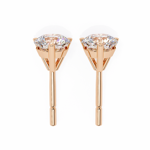 Round 14K Yellow Gold 2.57 CTW Diamond Stud Earrings Rose Gold