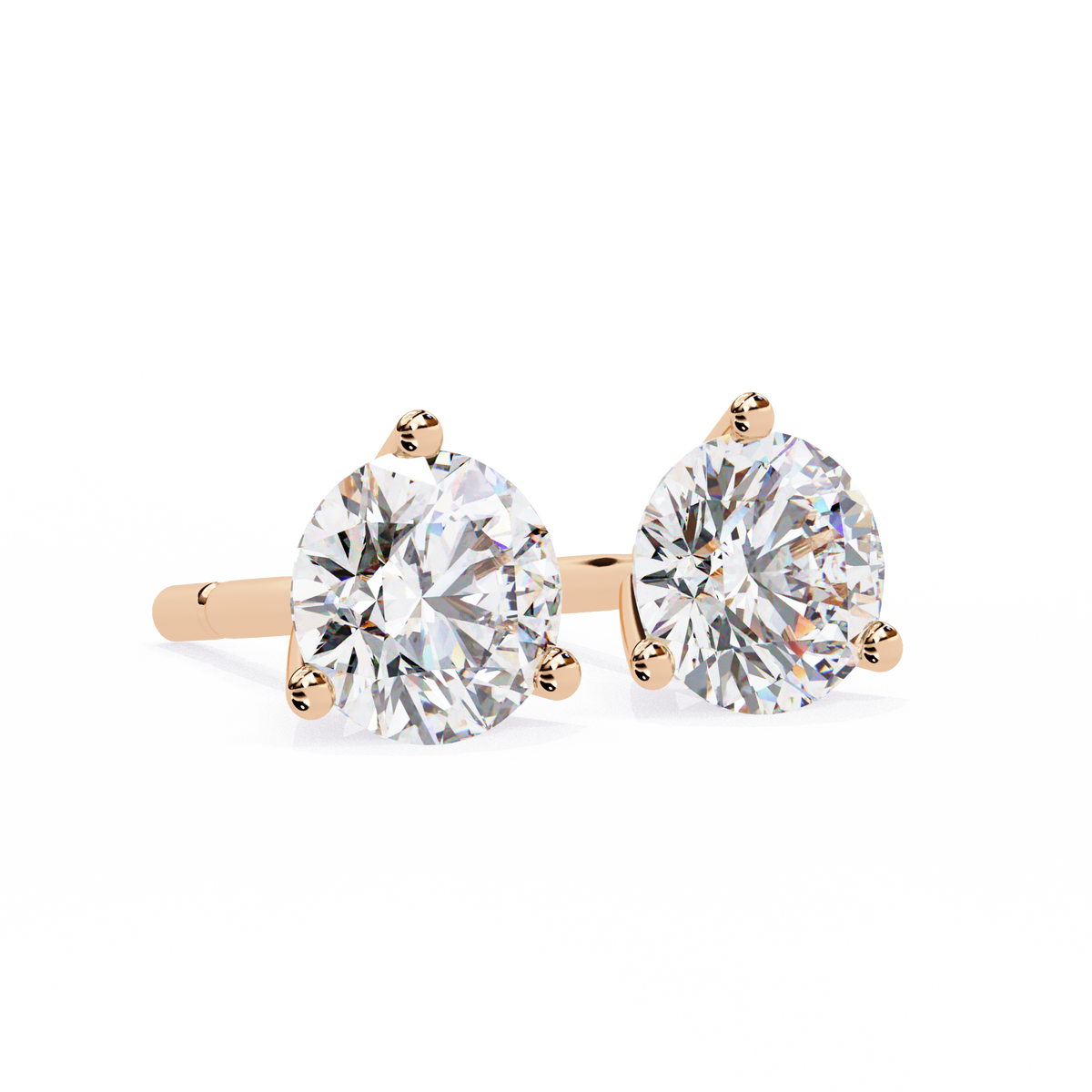 Round 14K Yellow Gold 2.57 CTW Diamond Stud Earrings Rose Gold