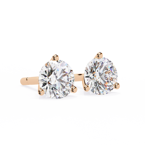 Round 14K Yellow Gold 2.57 CTW Diamond Stud Earrings Rose Gold