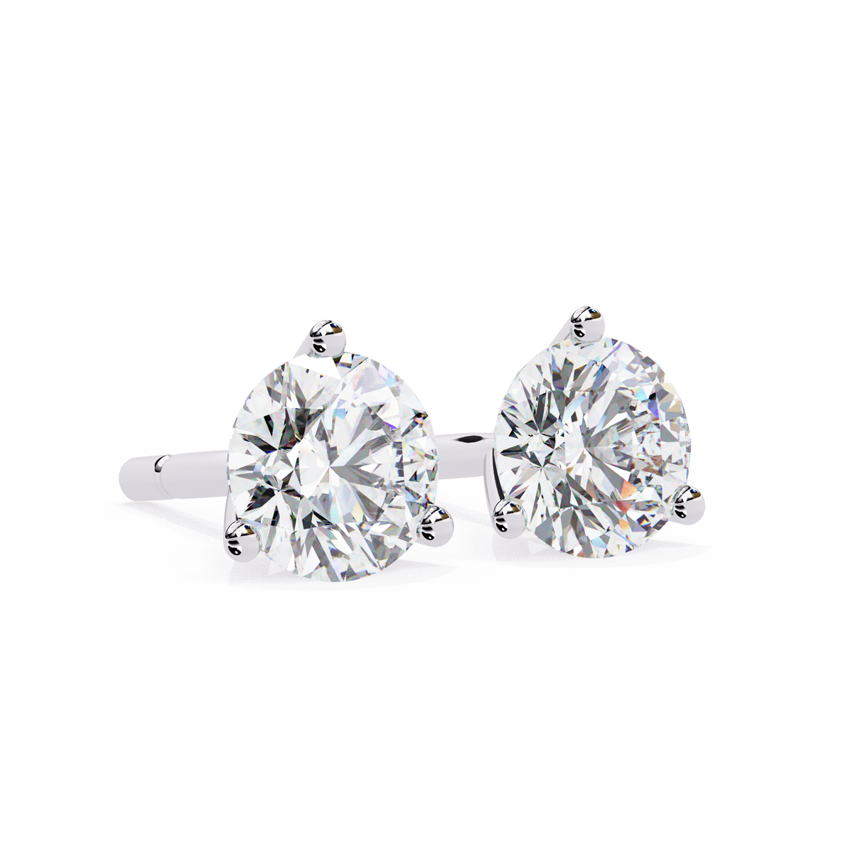 Round 14K Yellow Gold 2.57 CTW Diamond Stud Earrings White Gold