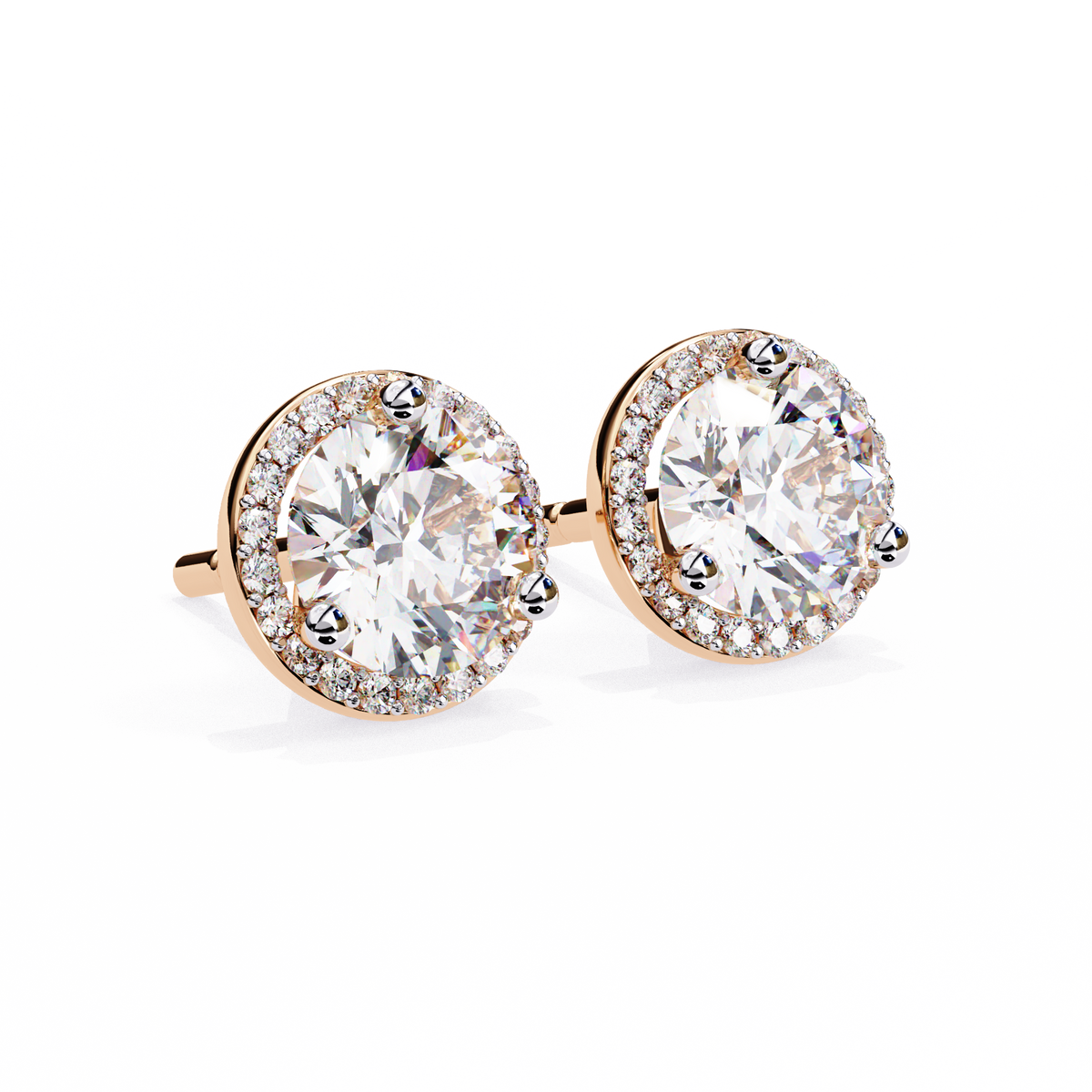 Round white Lab Grown Diamond Earring Rose Gold