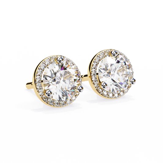 Round white Lab Grown Diamond Earring Yellow Gold