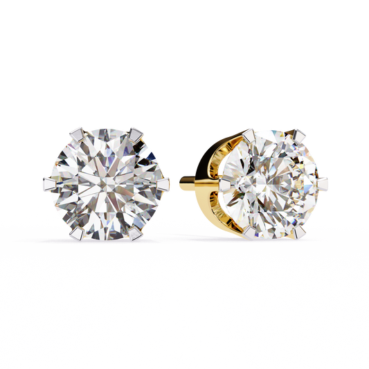 White Round 14k Gold Diamond Earring Yellow Gold