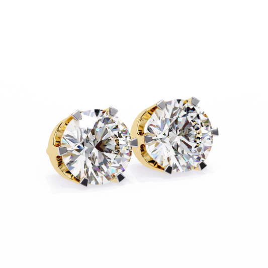 White Round 14k Gold Diamond Earring Yellow Gold