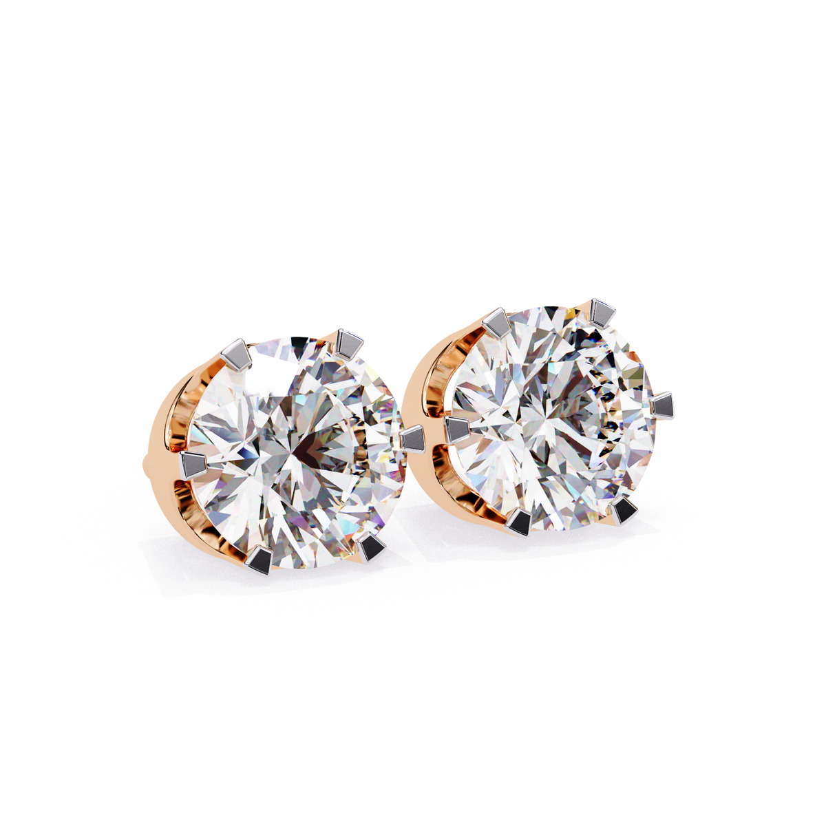 White Round 14k Gold Diamond Earring Rose Gold