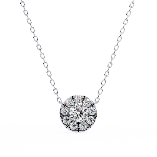 Round Cut Diamond Cluster Necklace White Gold