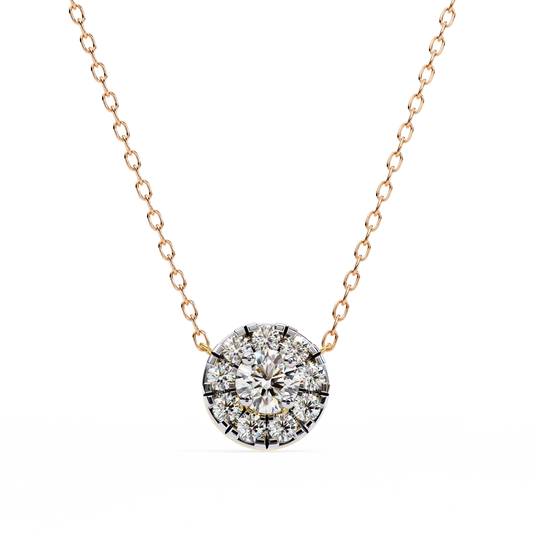Round Cut Diamond Cluster Necklace Rose Gold